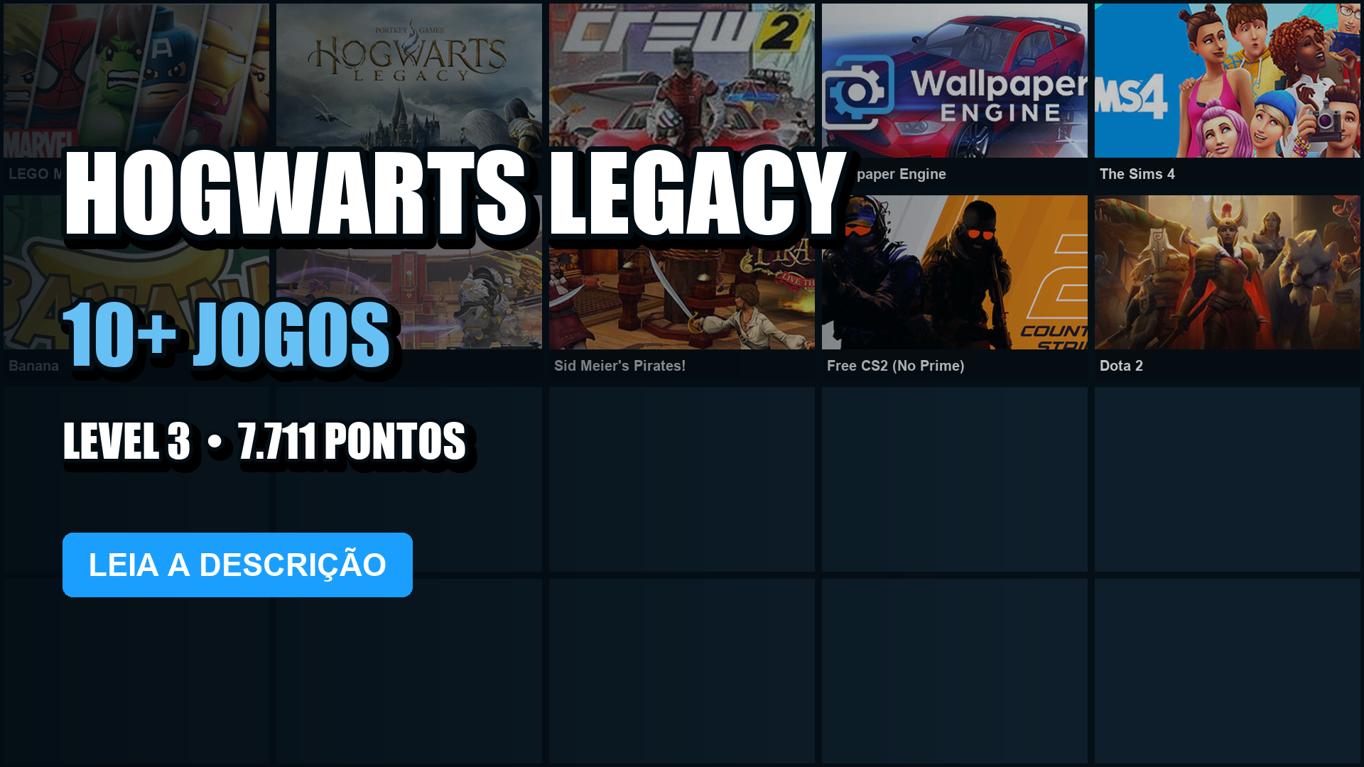 Conta Steam | 17 Jogos | Nível 3 | Hogwarts Legacy + Dota 2