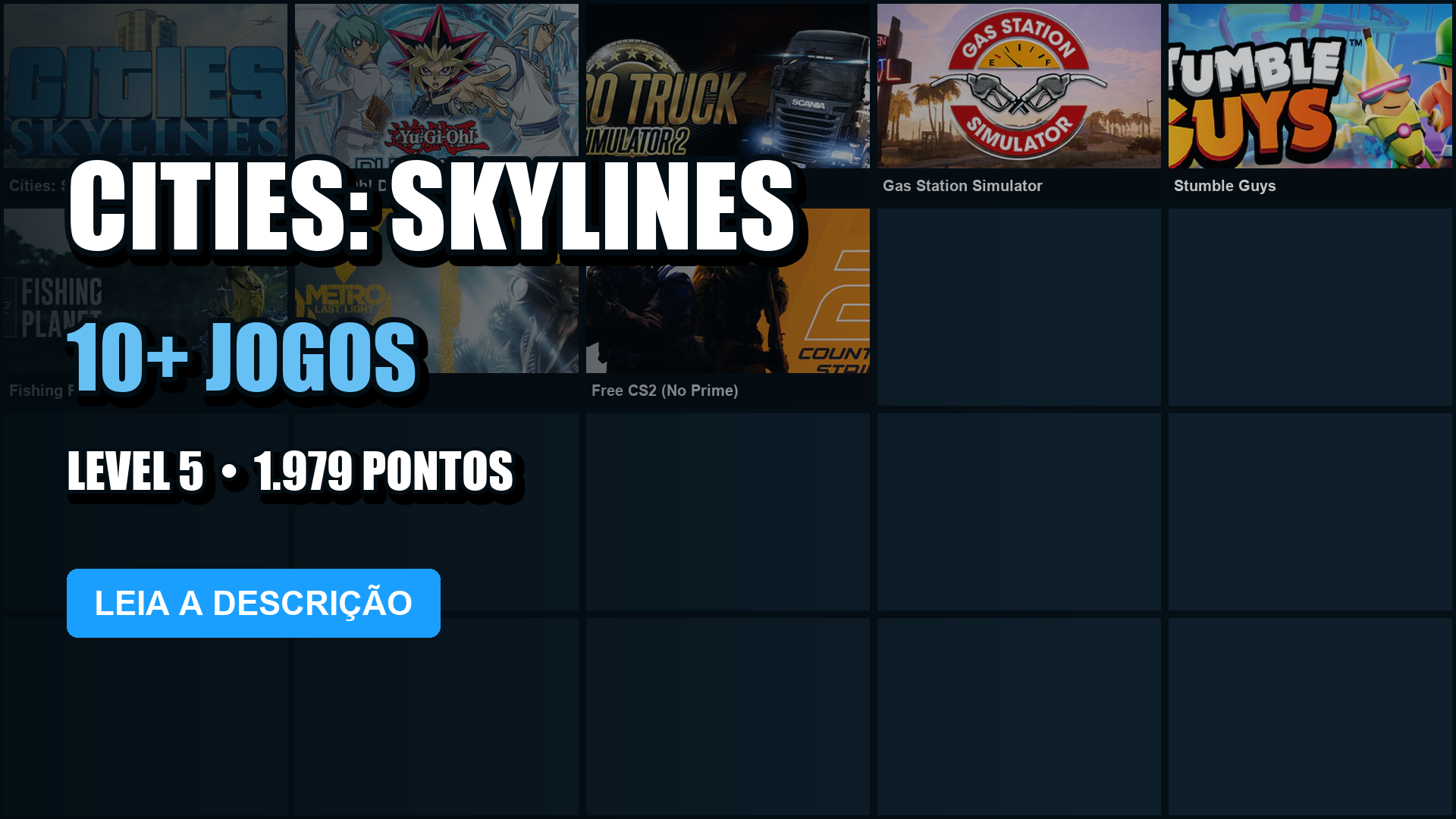Conta Steam | 18 Jogos | Nível 5 | Cities: Skylines + Yu-Gi-Oh! Duel Links