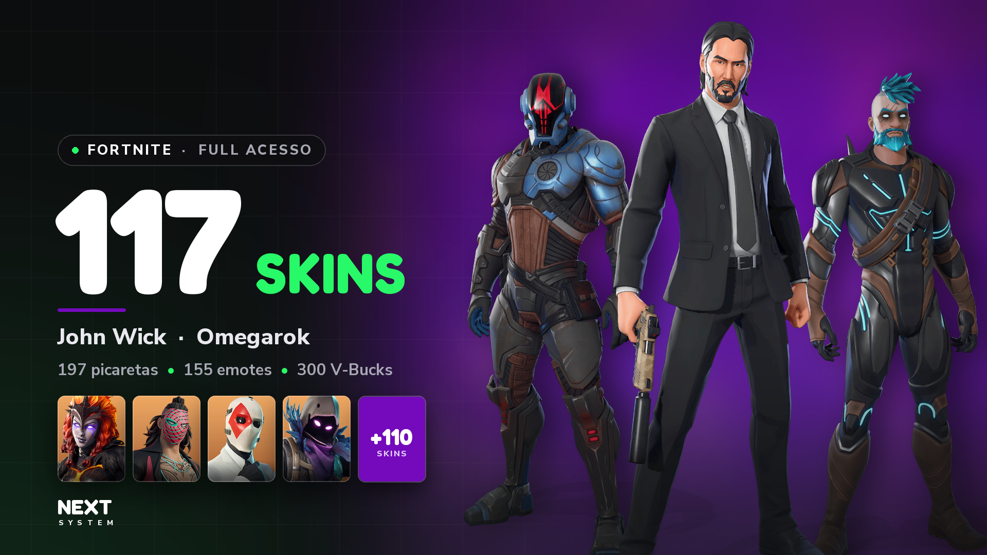Conta Fortnite | 117 Skins | John Wick + Omegarok