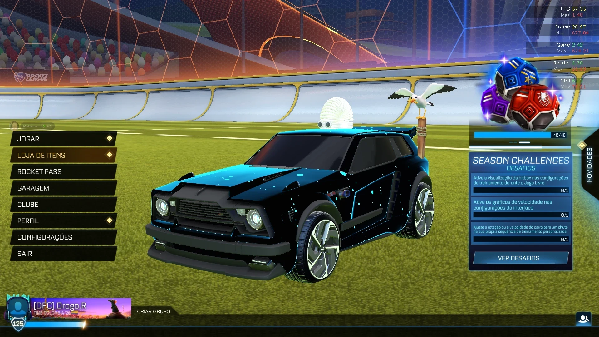 Conta Rocket League Nível 125 | 527 Adesivos com Mercado Negro Autobahn, 20XX e Camaleão