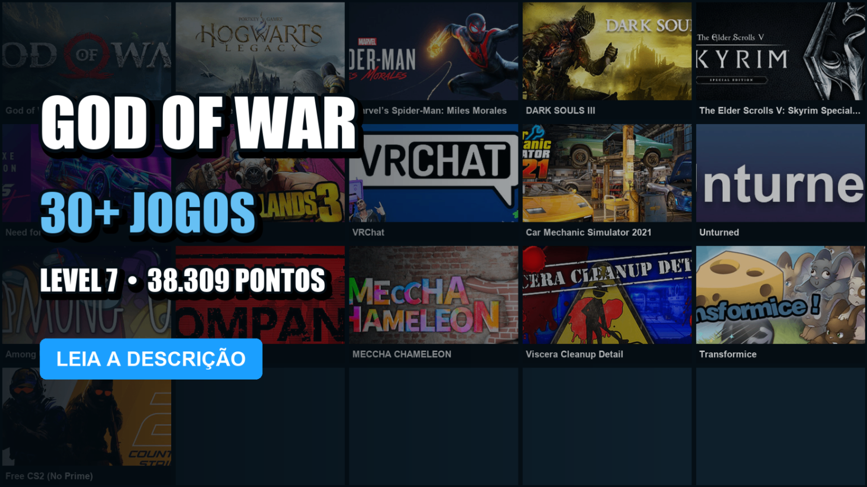 Conta Steam | 30 Jogos | Nível 7 | God of War + Hogwarts Legacy
