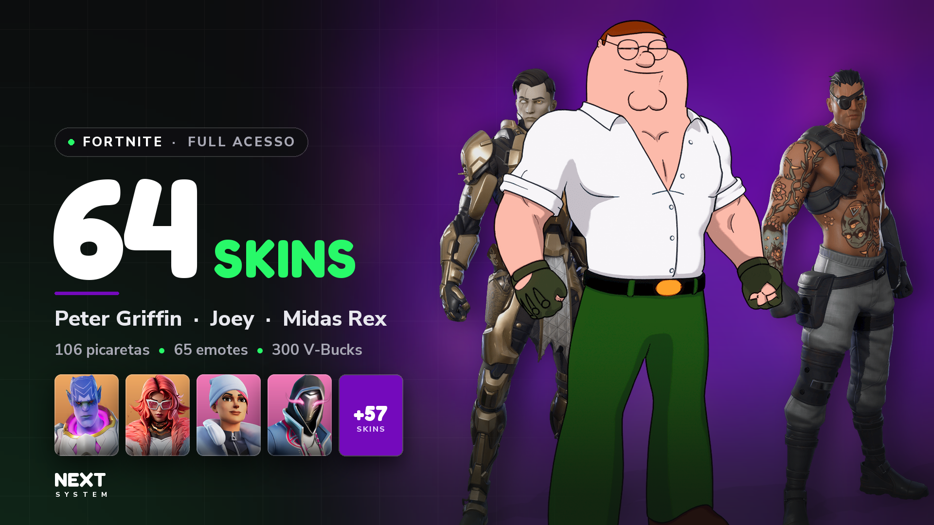 Conta Fortnite | 64 Skins | Peter Griffin + Blizzard Bomber