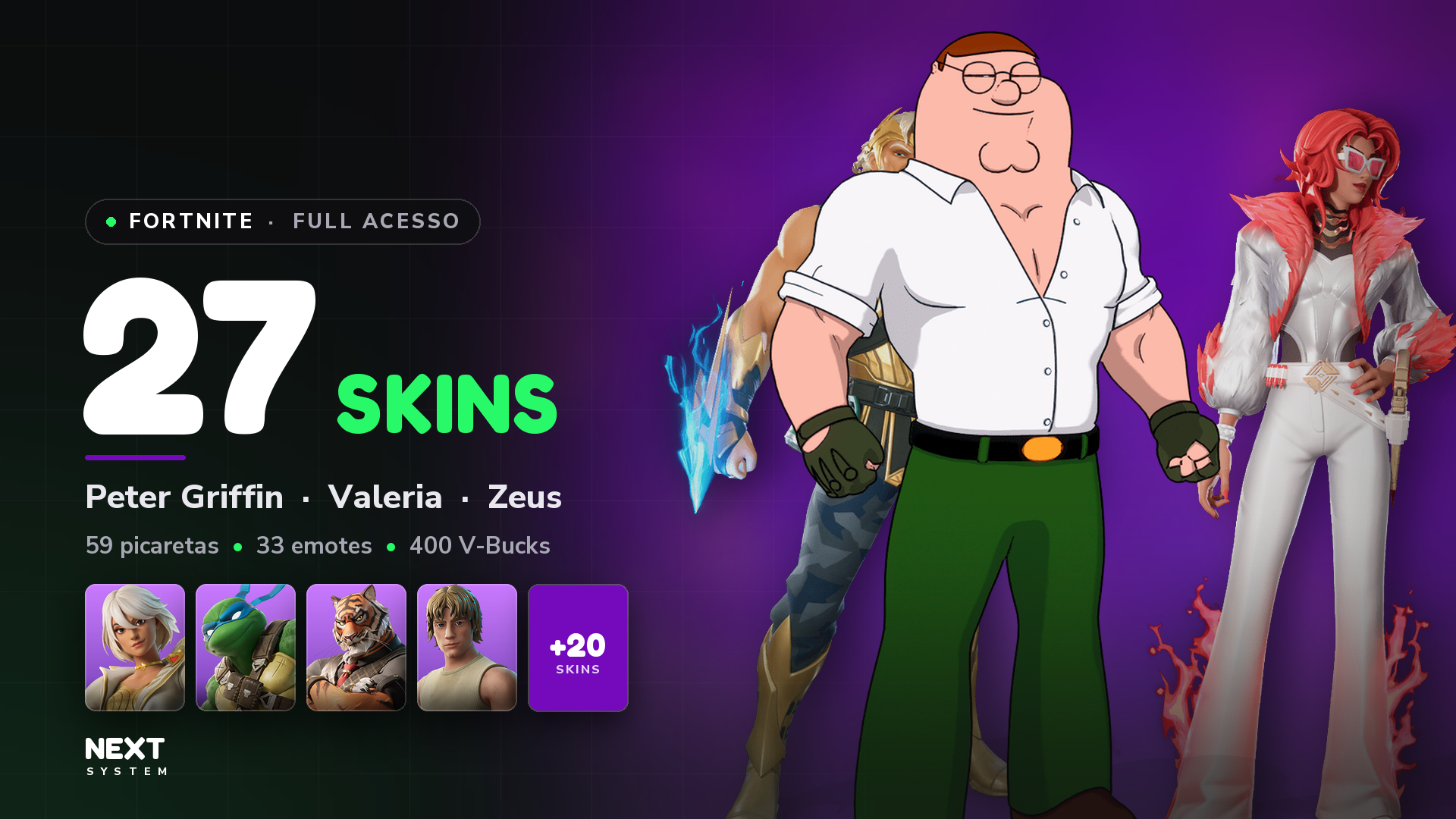 Conta Fortnite | 27 Skins | Peter Griffin + Valeria