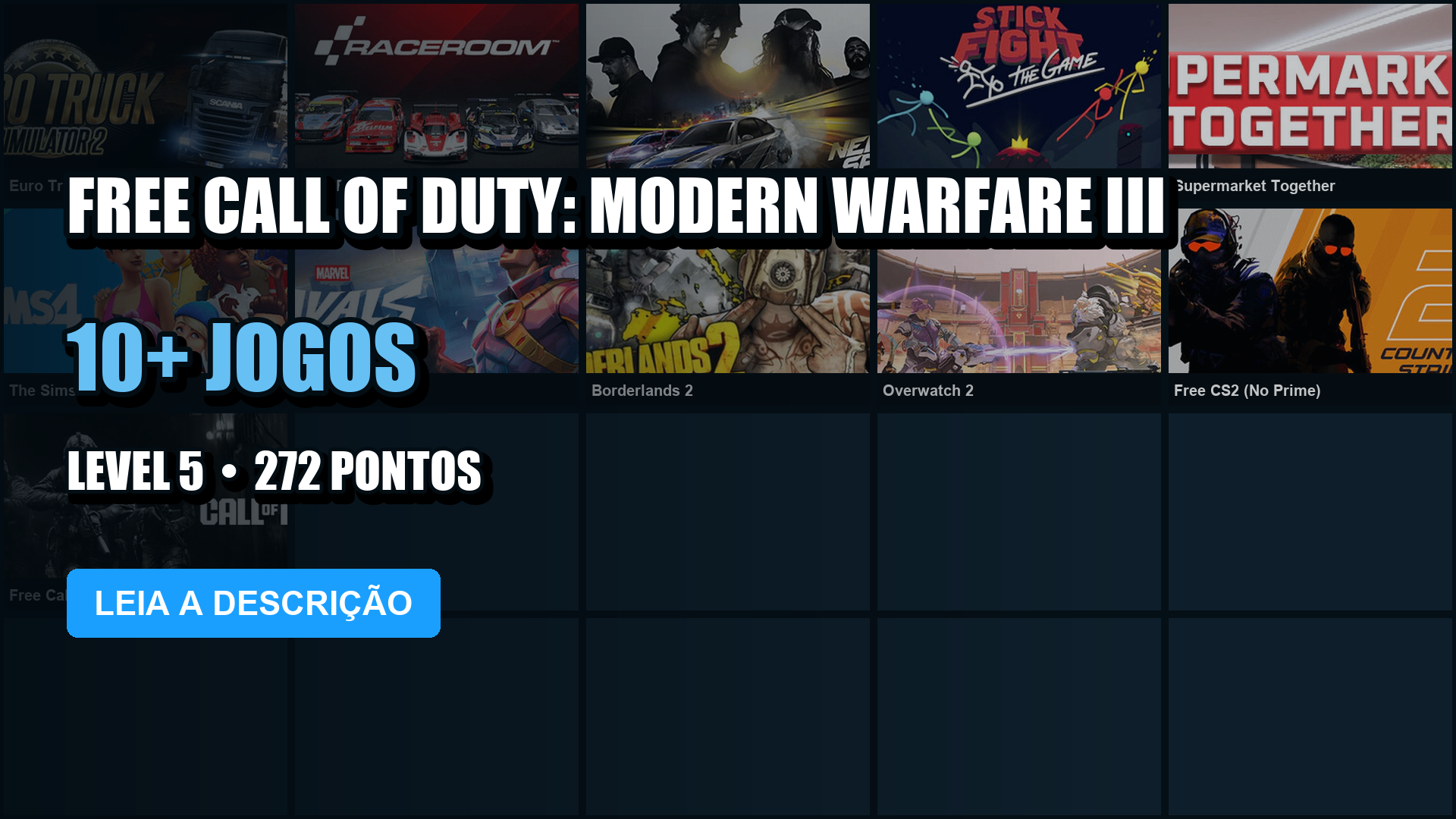 Conta Steam | 18 Jogos | Nível 5 | Euro Truck Simulator 2 + RaceRoom Racing Experience