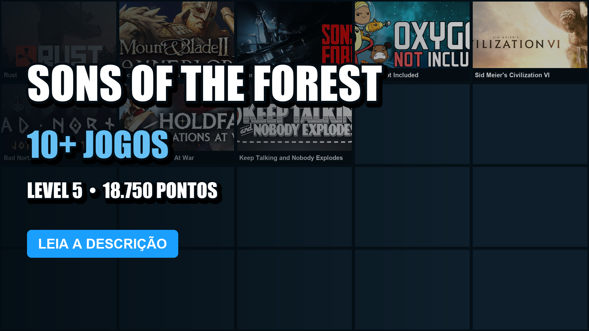 Conta Steam | 12 Jogos | Nível 5 | Sons Of The Forest + Rust