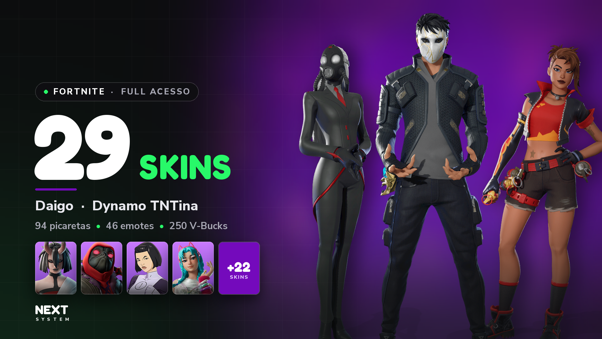 Conta Fortnite | 29 Skins | Daigo + Dynamo TNTina