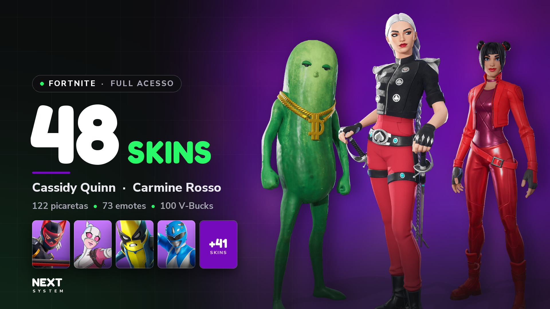 Conta Fortnite | 48 Skins | Cassidy Quinn + Carmine Rosso