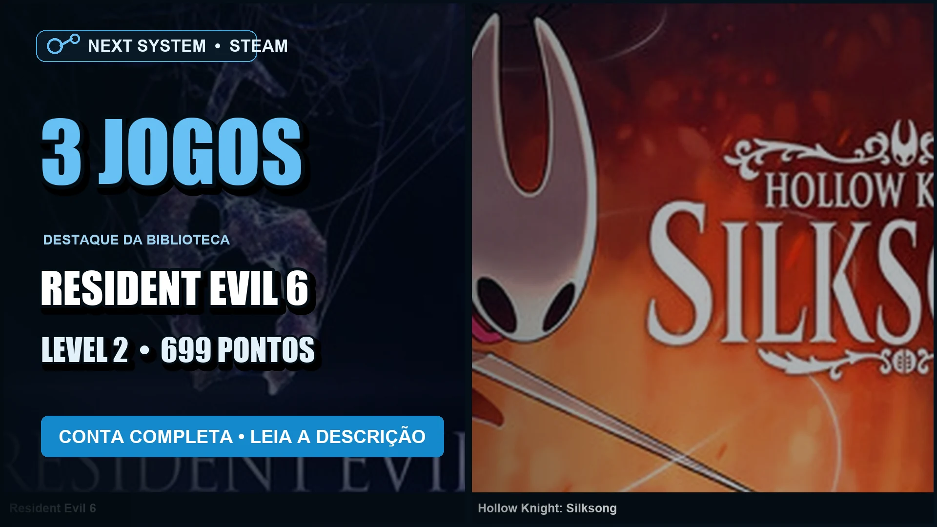 Conta Steam | 3 Jogos | Nível 2 | Resident Evil 6 + Hollow Knight: Silksong