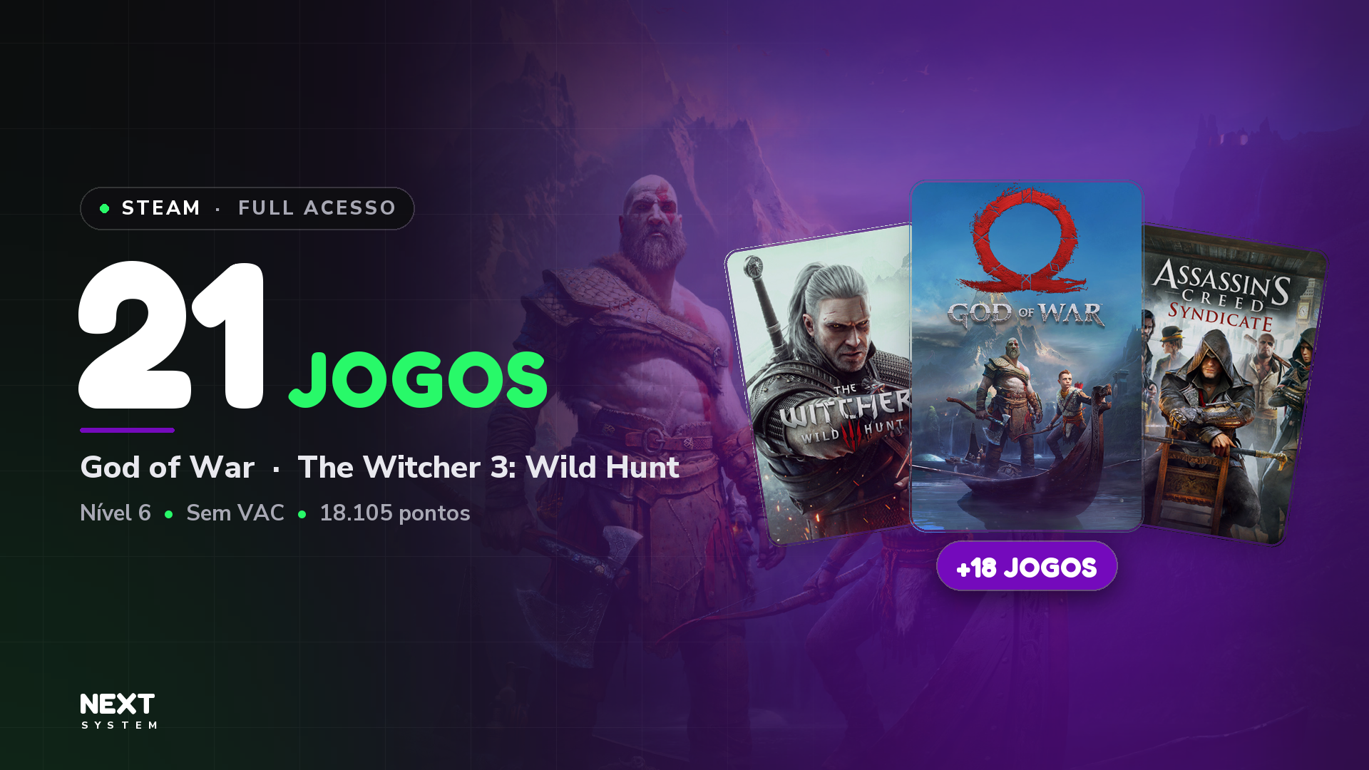Conta Steam | 21 Jogos | Nível 6 | God of War + The Witcher 3: Wild Hunt