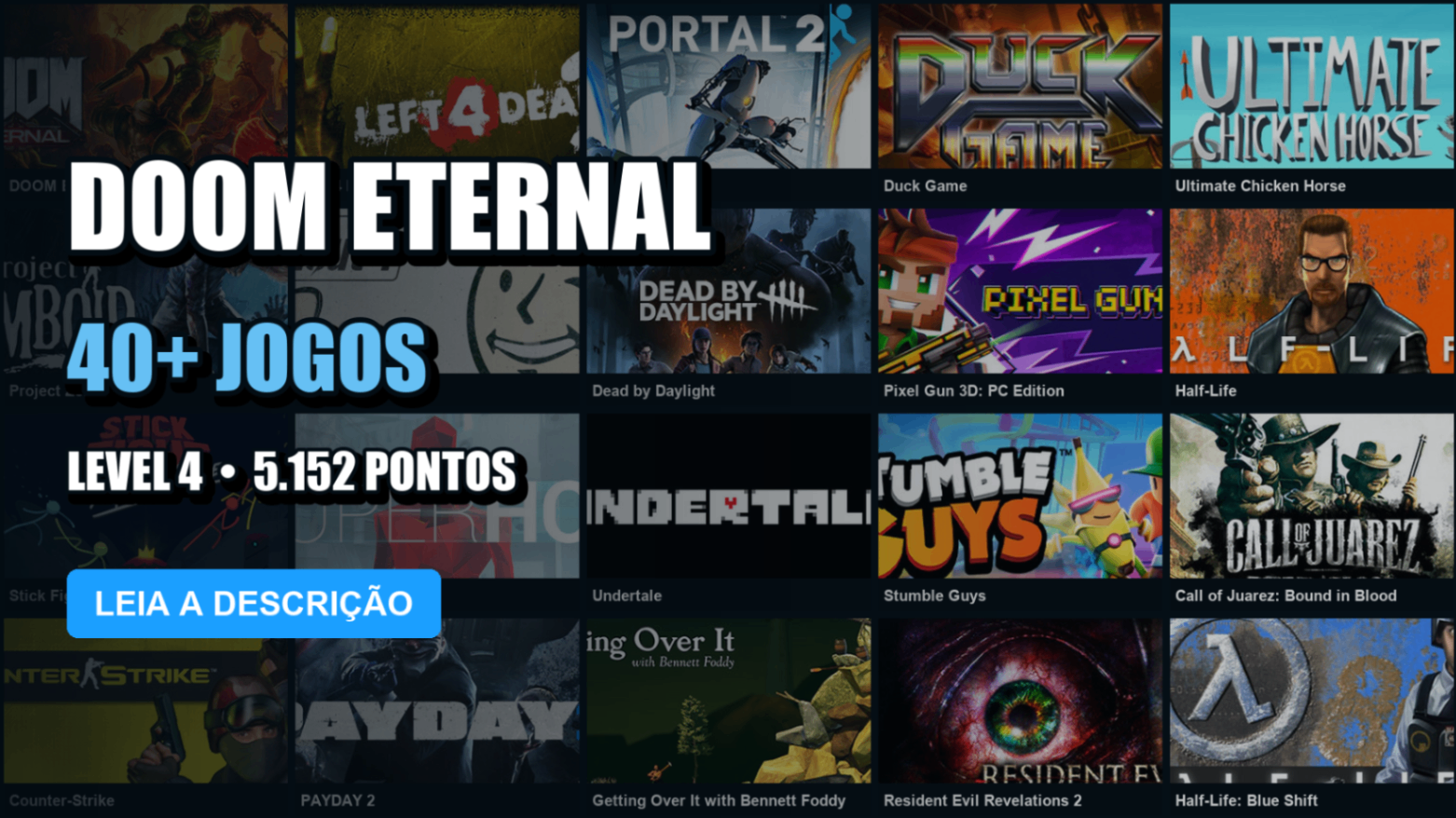 Conta Steam | 46 Jogos | Nível 4 | DOOM Eternal + Dead by Daylight