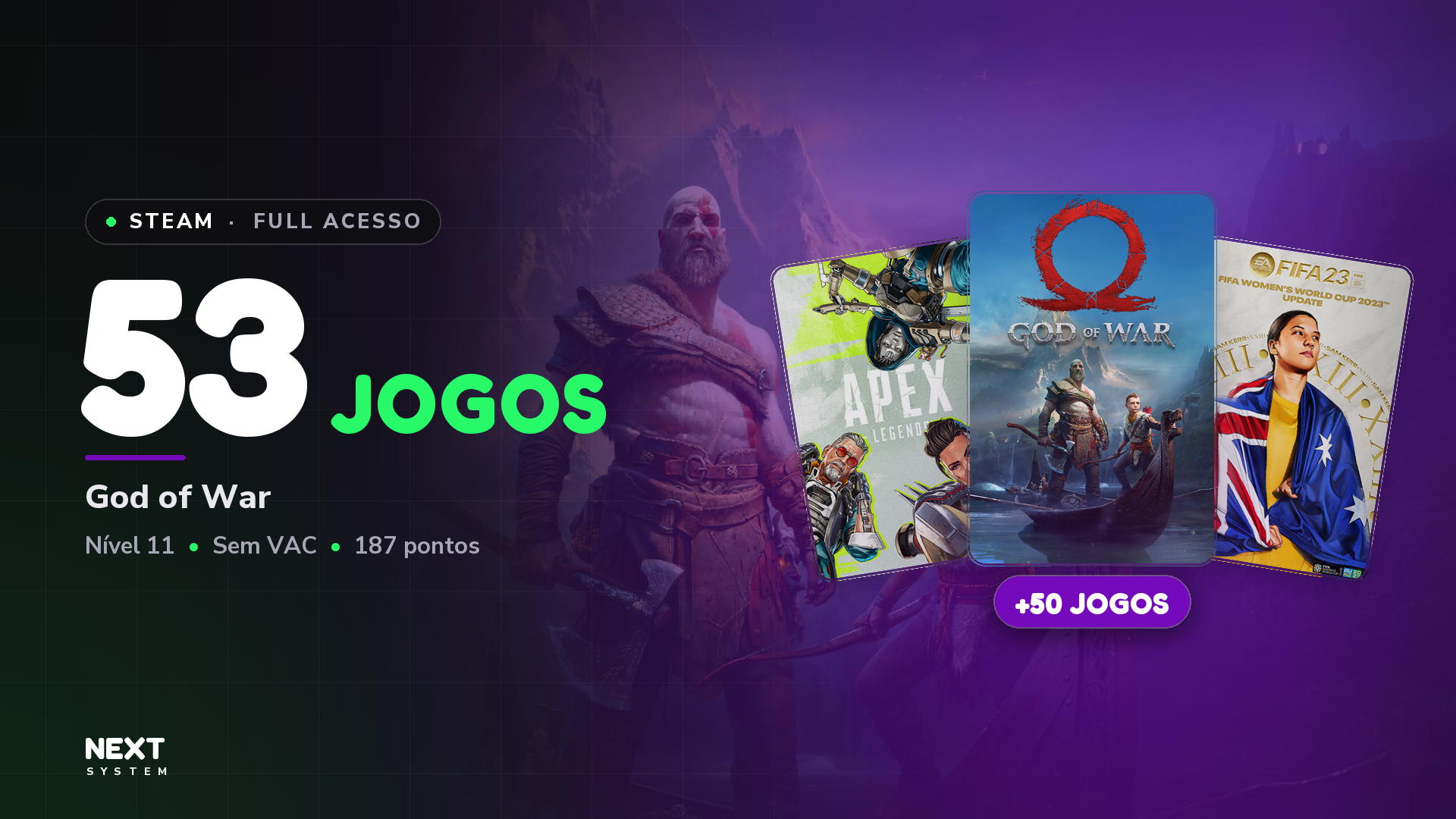 Conta Steam | 53 Jogos | Nível 11 | God of War + Apex Legends