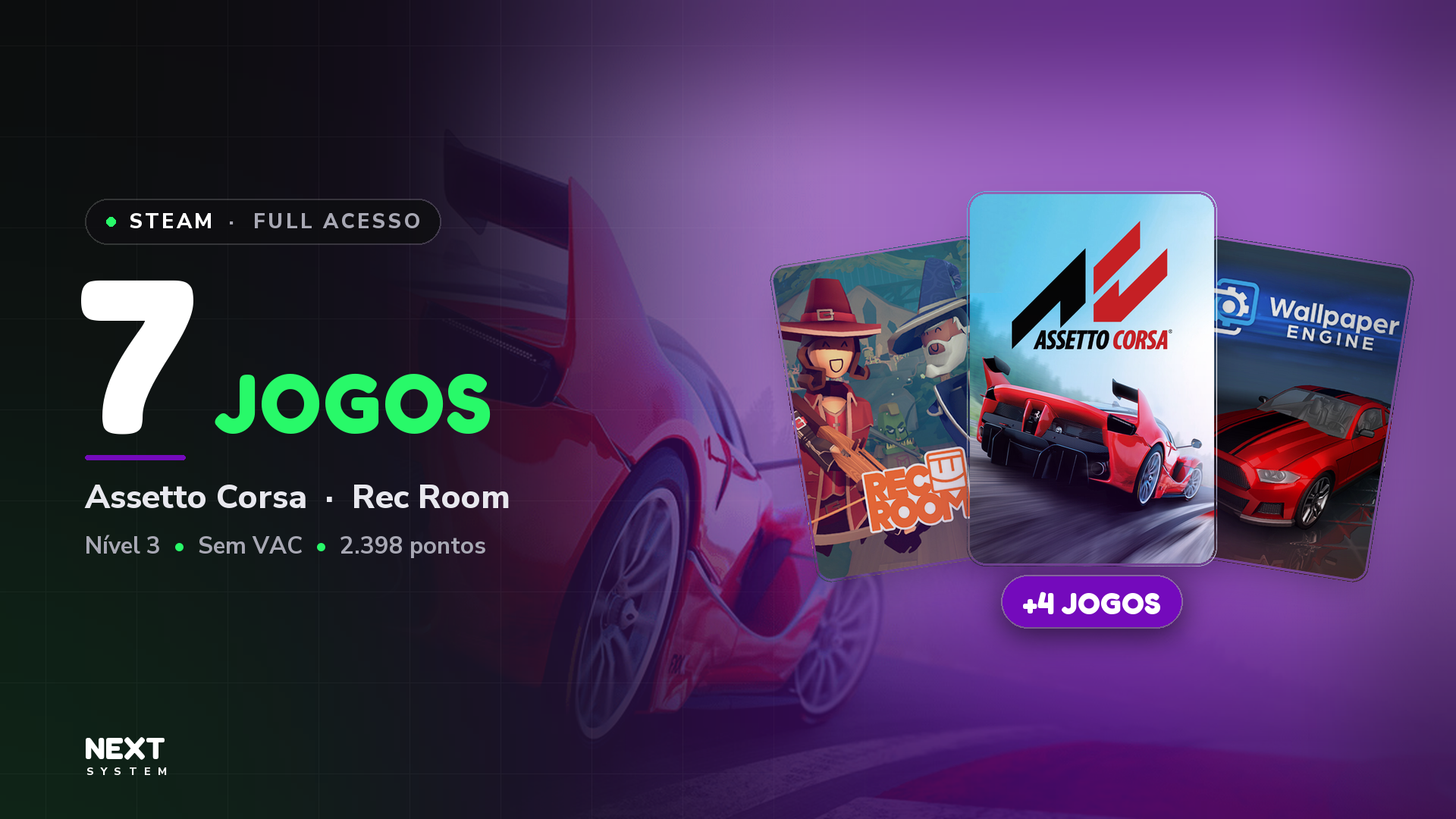 NexT SysteM - Conta Steam | 7 Jogos | Assetto Corsa + Rec Room