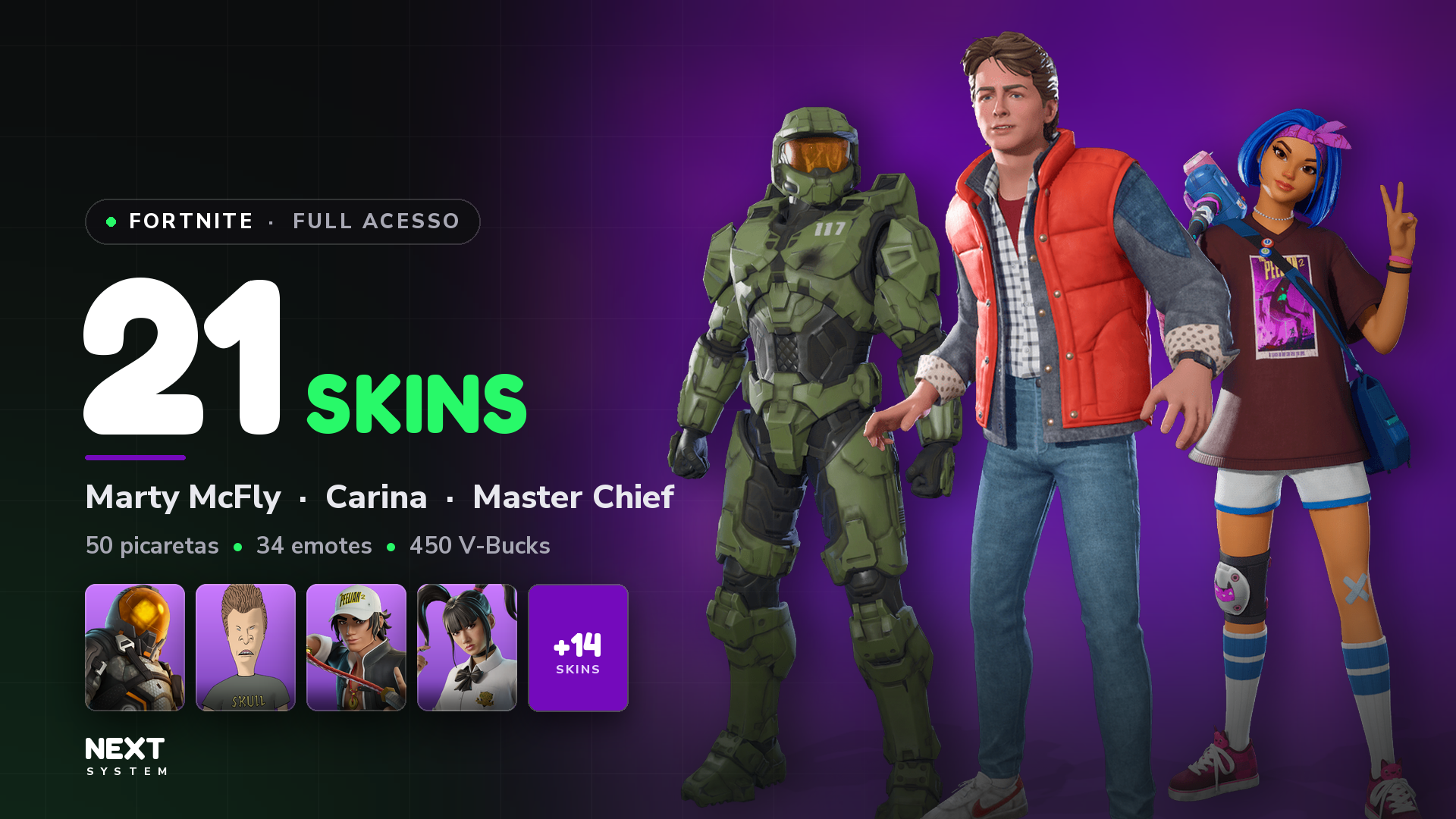 Conta Fortnite | 21 Skins | Marty McFly + Carina