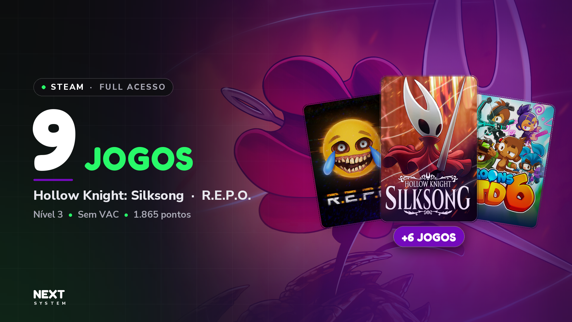 Conta Steam | 9 Jogos | Hollow Knight: Silksong + R.E.P.O.