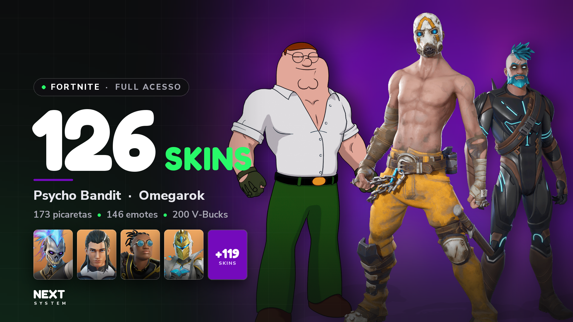 Conta Fortnite | 126 Skins | Psycho Bandit + Omegarok