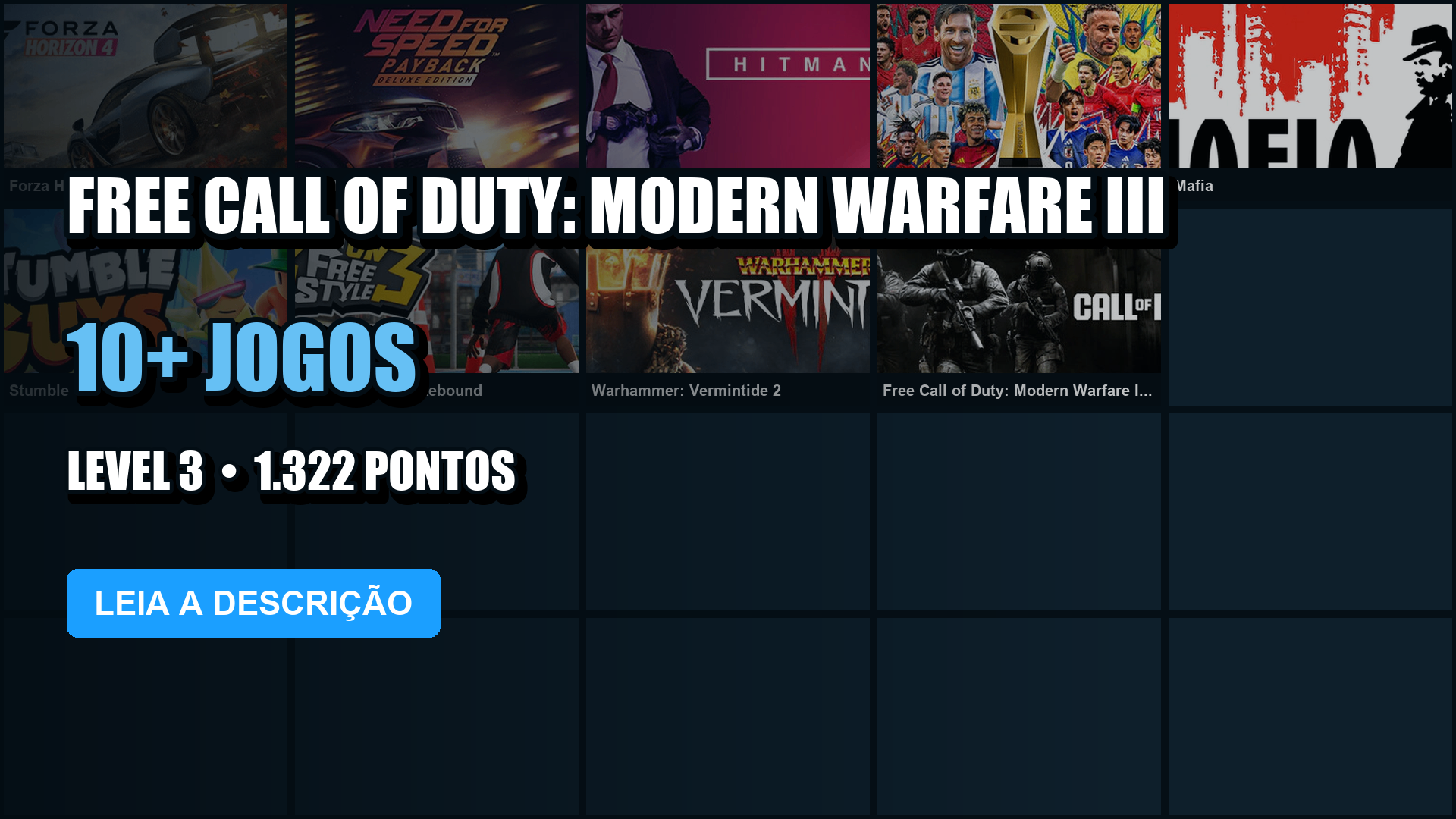 Conta Steam | 12 Jogos | Nível 3 | Forza Horizon 4 + Need for Speed Payback