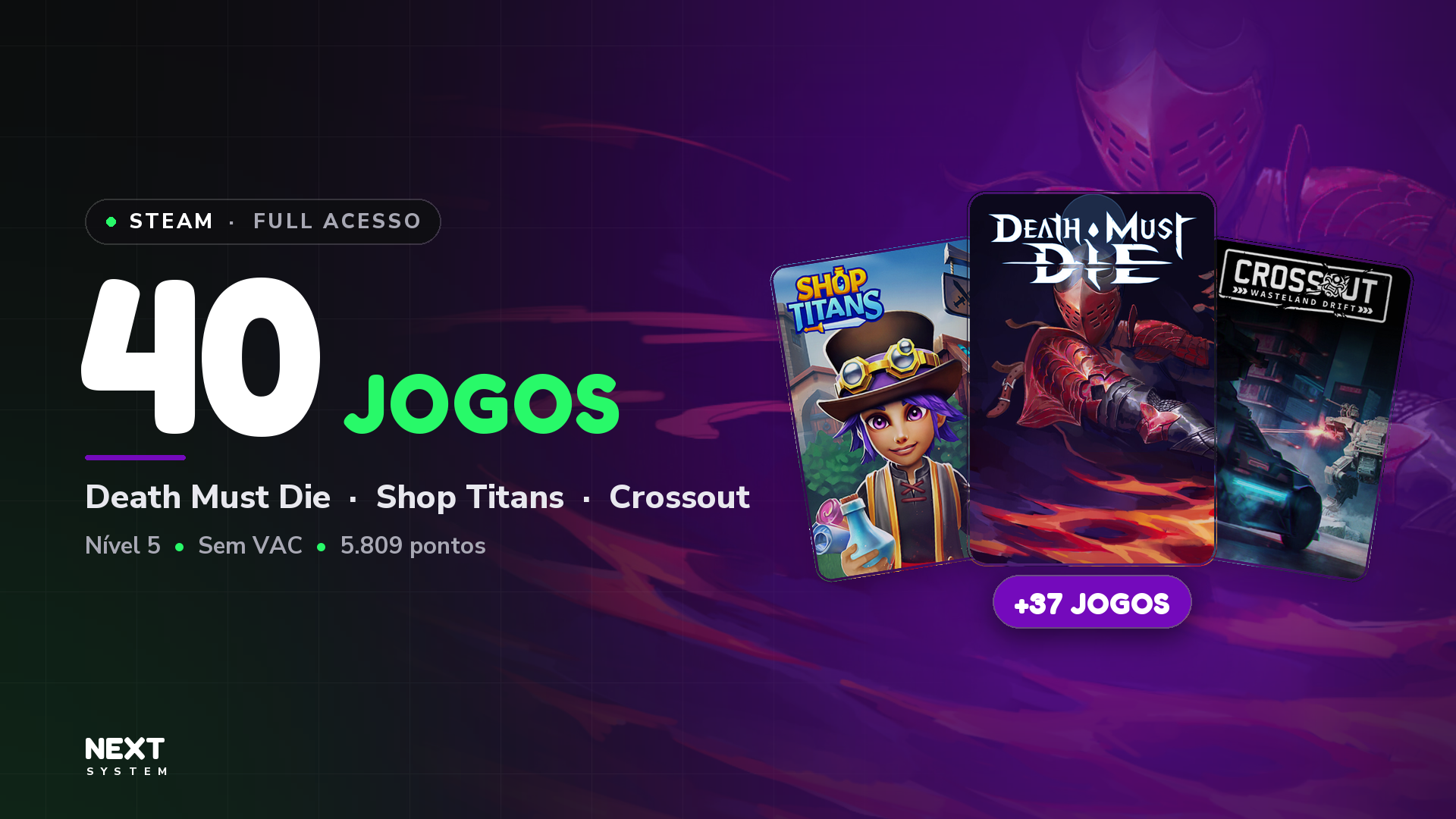 Conta Steam | 40 Jogos | Nível 5 | Shop Titans + Death Must Die