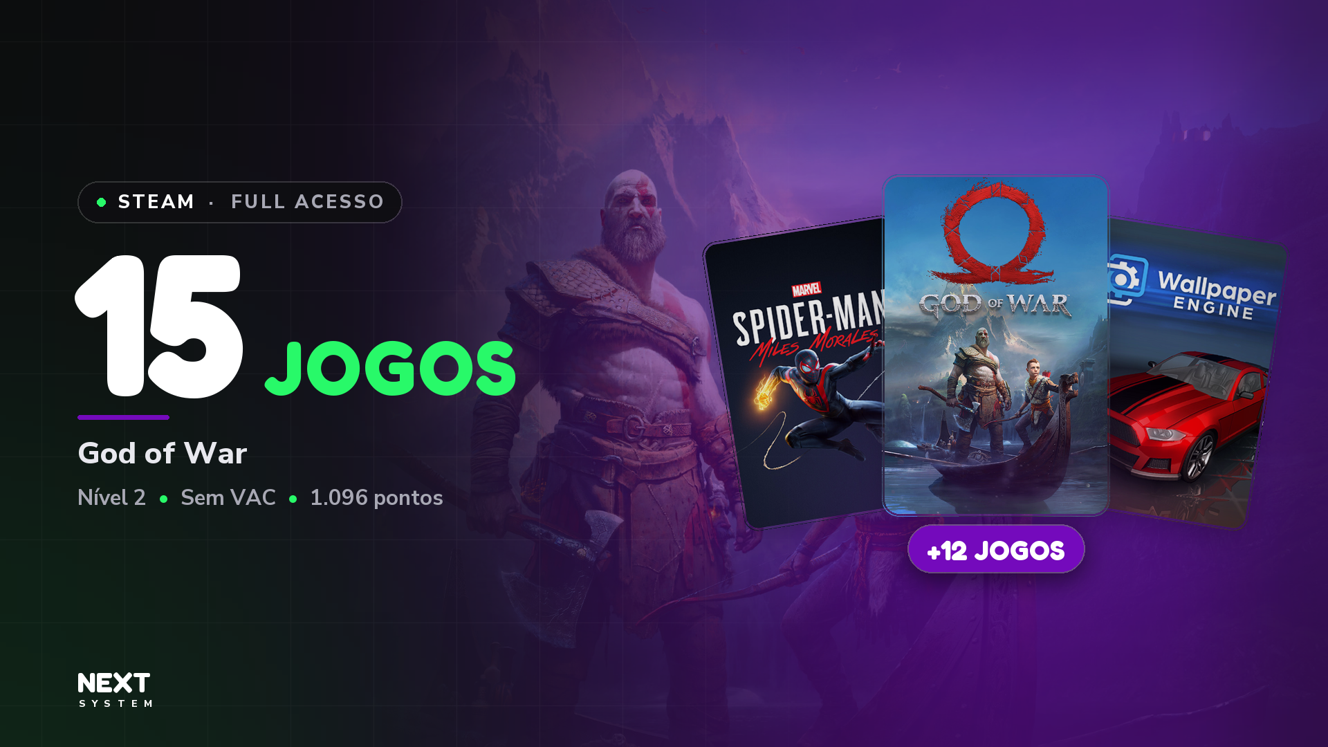 Conta Steam | 15 Jogos | God of War + Marvel’s Spider-Man: Miles Morales