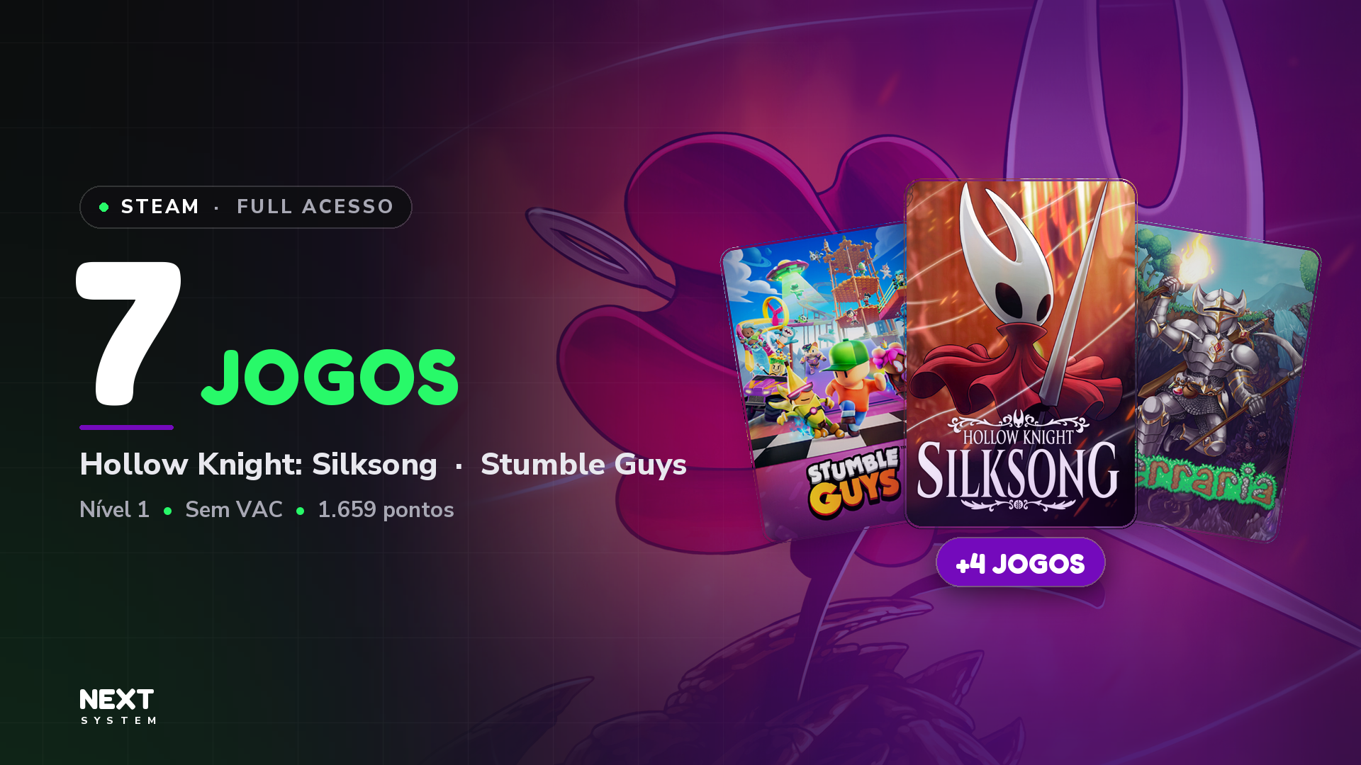 Conta Steam | 7 Jogos | Hollow Knight: Silksong + Stumble Guys