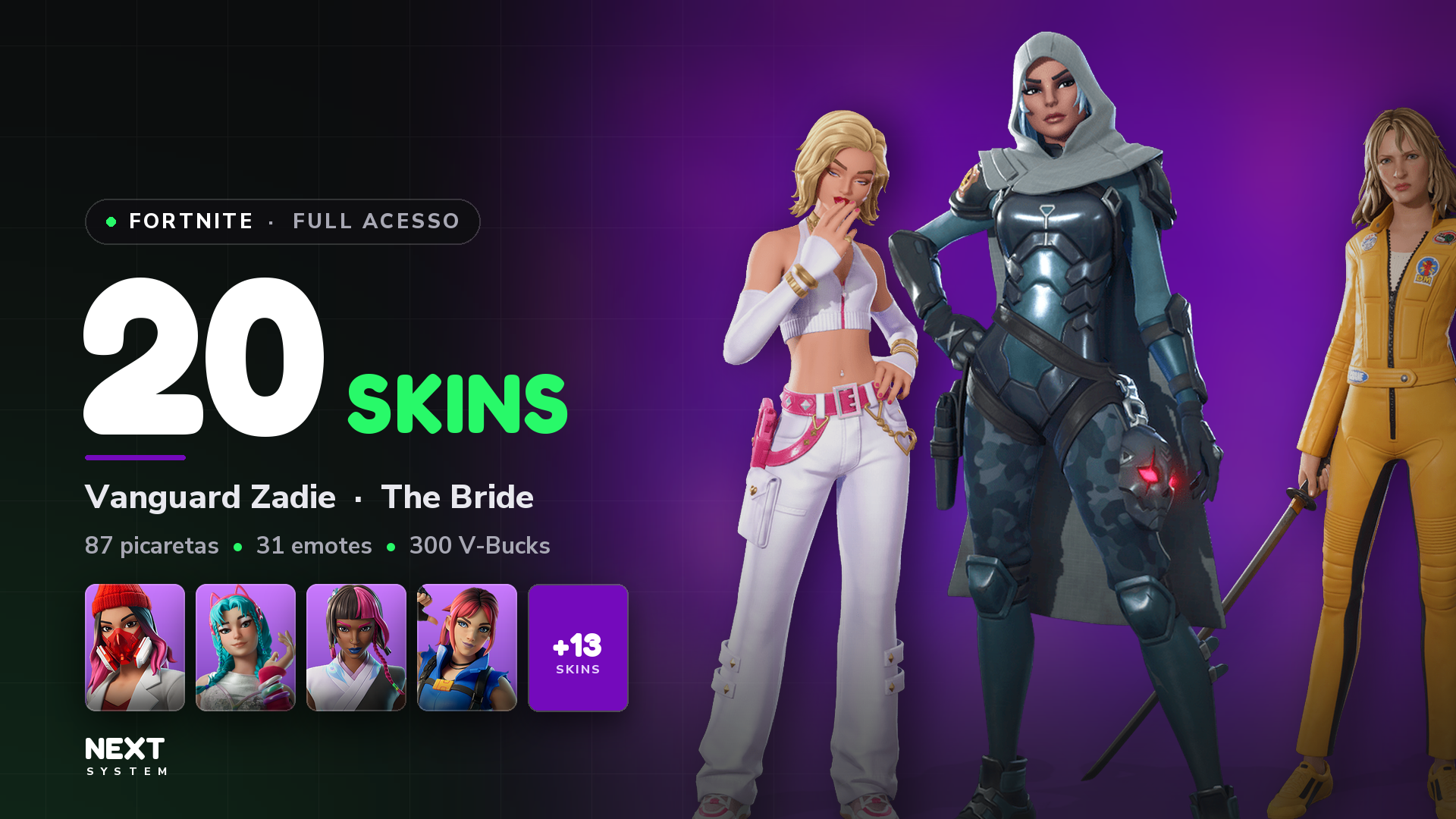 Conta Fortnite | 20 Skins | Vanguard Zadie + The Bride
