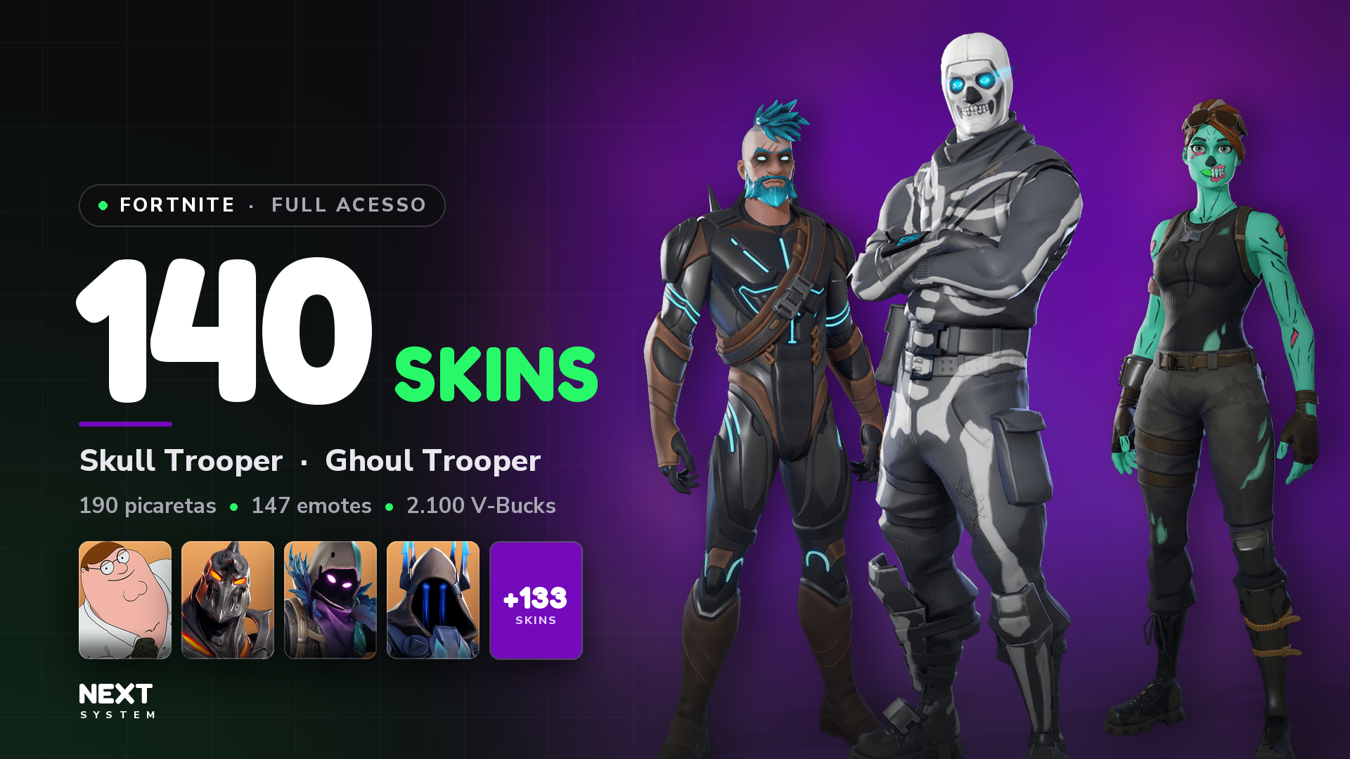 Conta Fortnite | 140 Skins | Skull Trooper + Ghoul Trooper