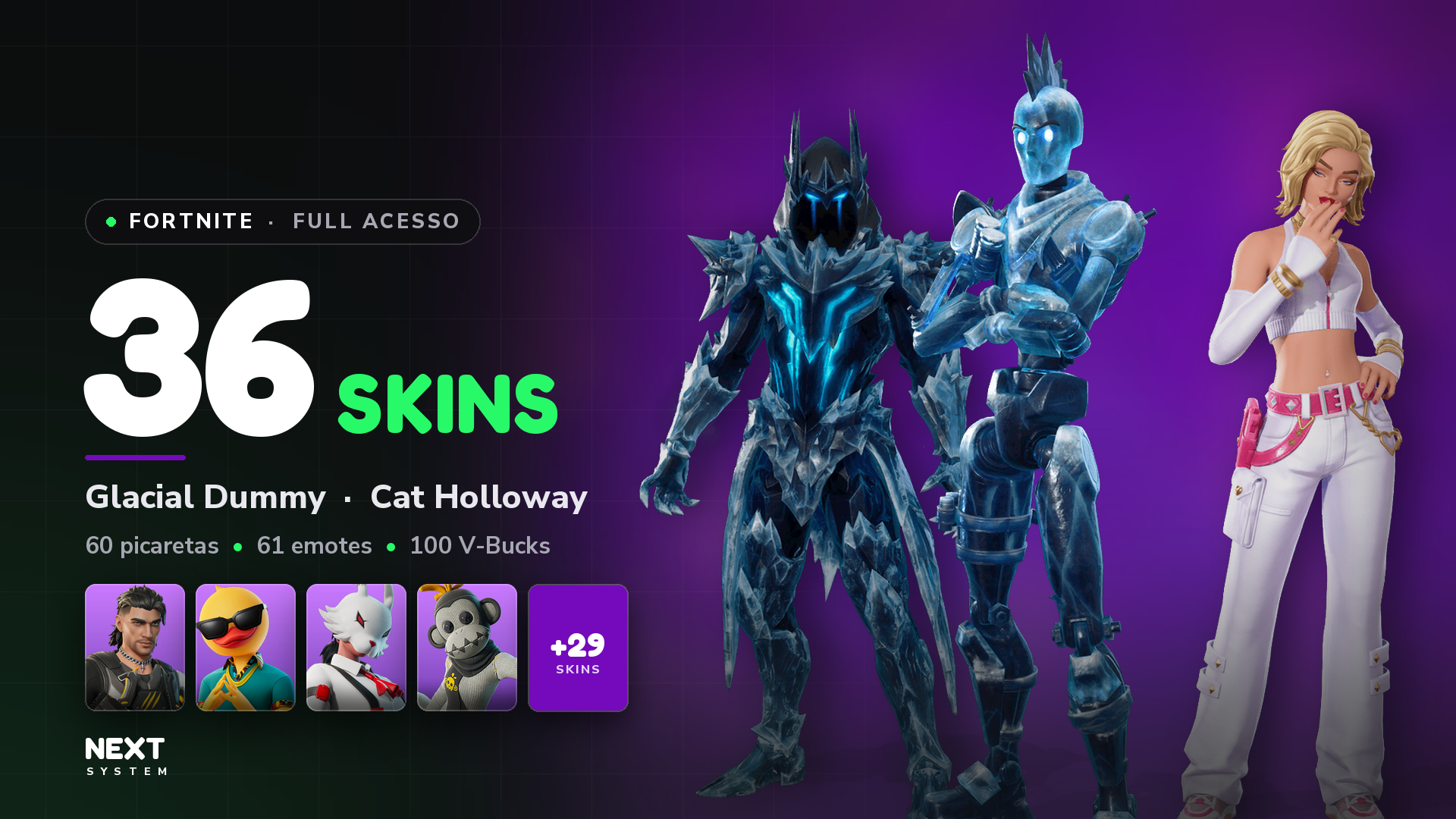 Conta Fortnite | 36 Skins | Glacial Dummy + Cat Holloway