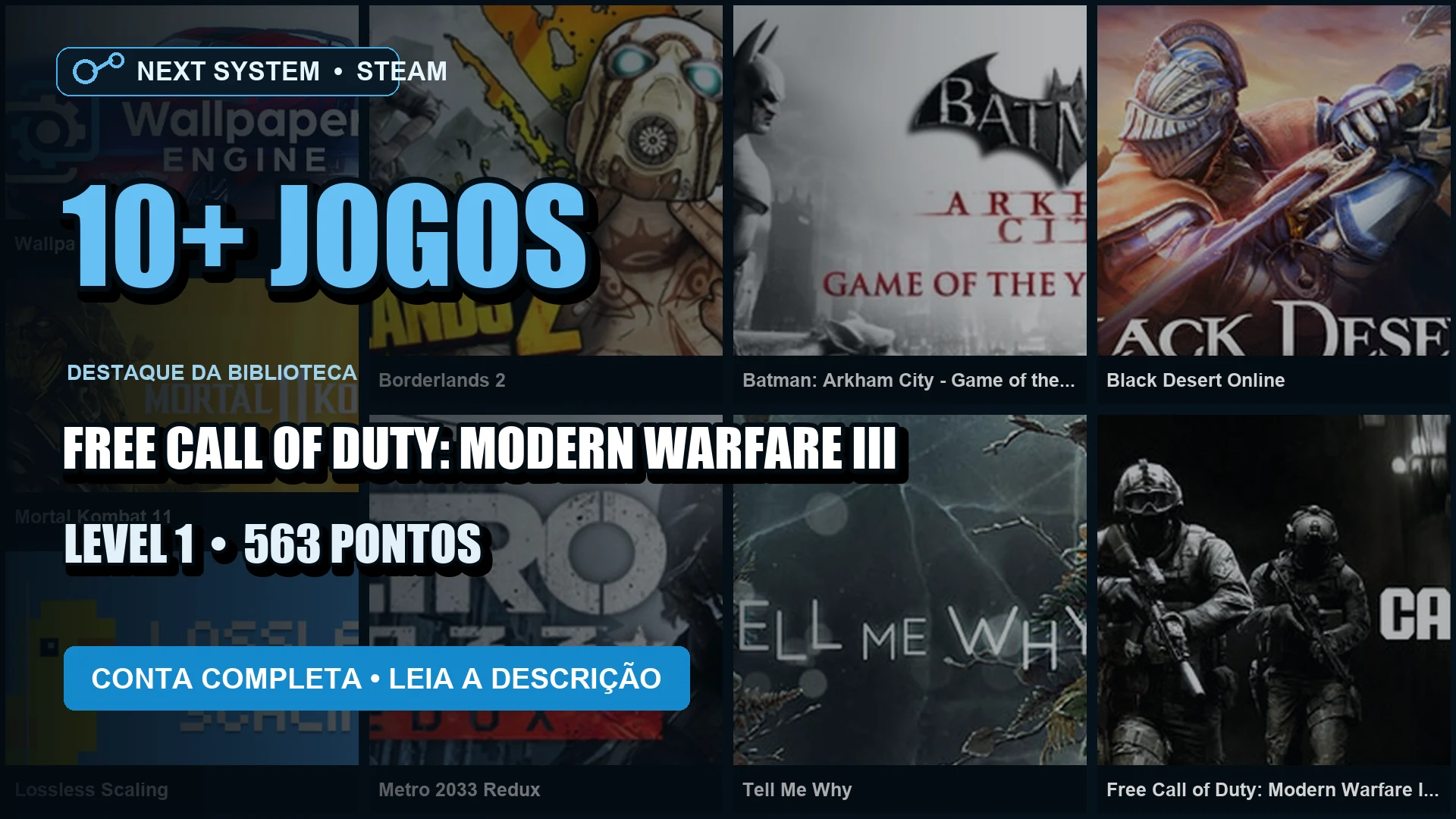 Conta Steam | 17 Jogos | Nível 1 | Wallpaper Engine + Mortal Kombat 11