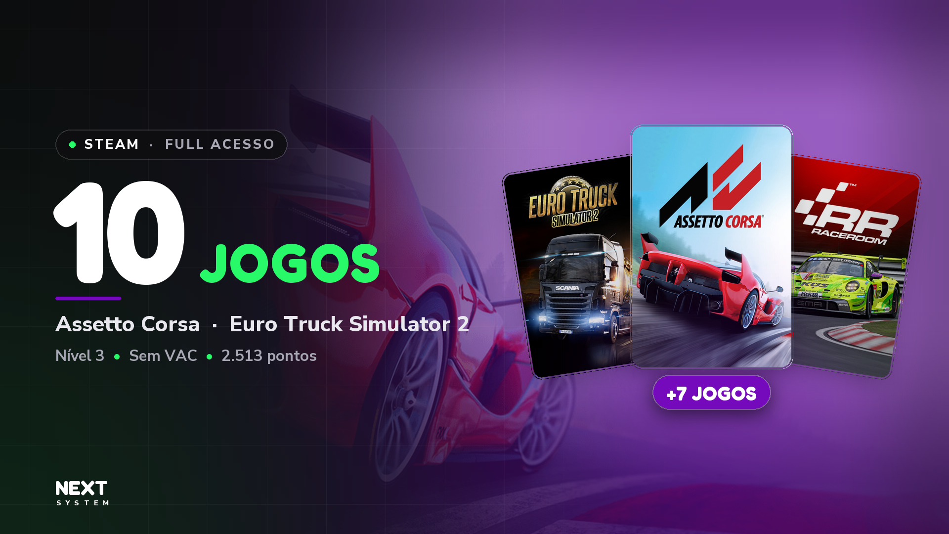 Conta Steam | 10 Jogos | Assetto Corsa + Euro Truck Simulator 2
