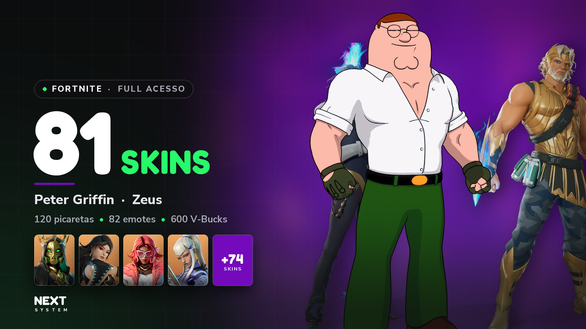 Conta Fortnite | 81 Skins | Peter Griffin + Zeus