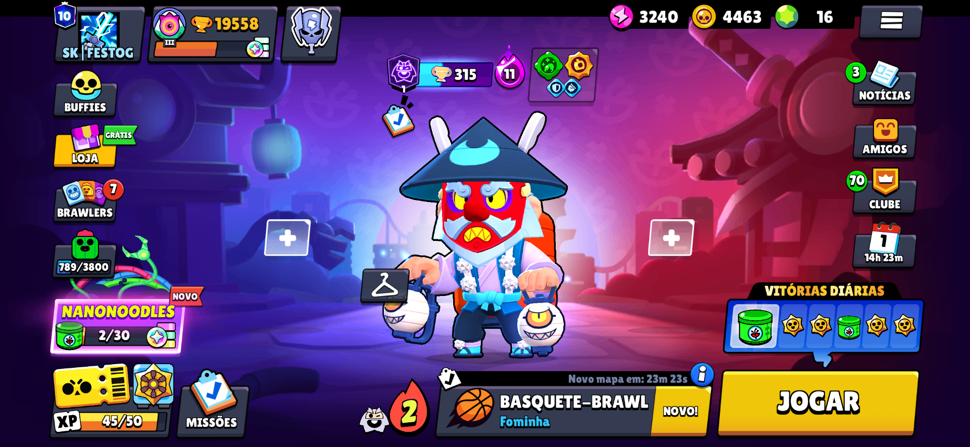 Conta brawl stars com 19,558 trofeus e 67 brawlers