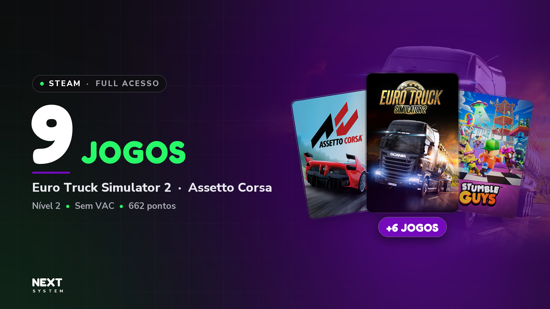 Conta Steam | 9 Jogos | Euro Truck Simulator 2 + Assetto Corsa